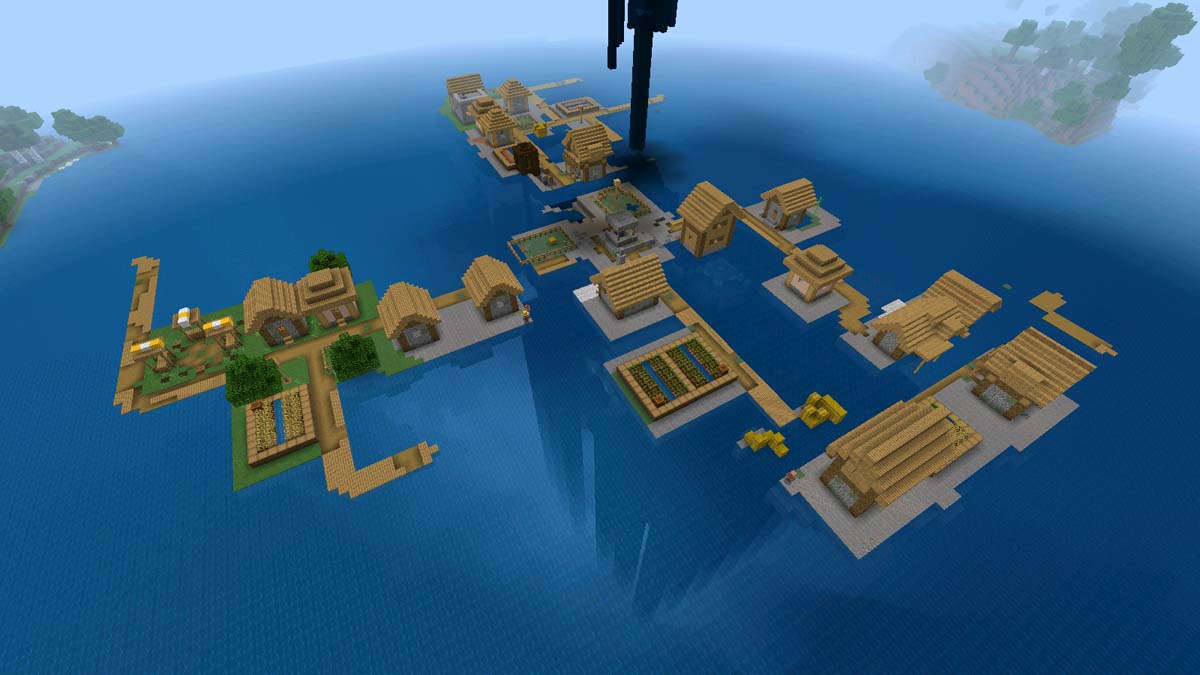 Lake village on an ocean monument in Minecraft