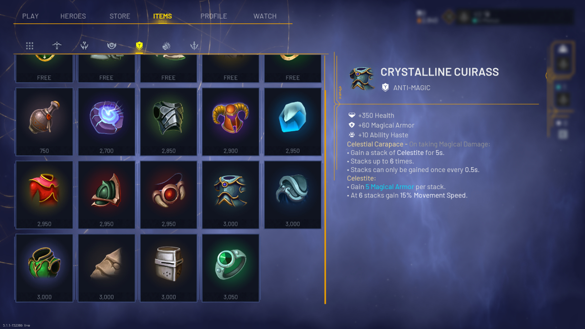 Crystalline cuirass Item Predecessor