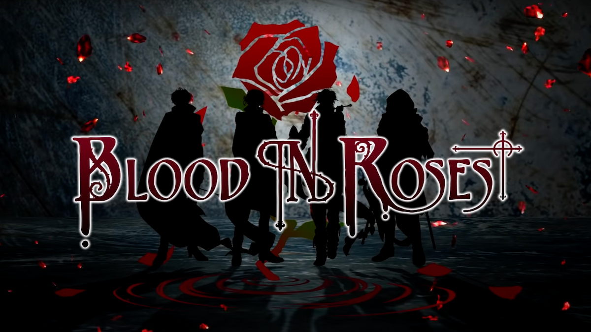 Title screen for mobile otome game Blood in Roses.