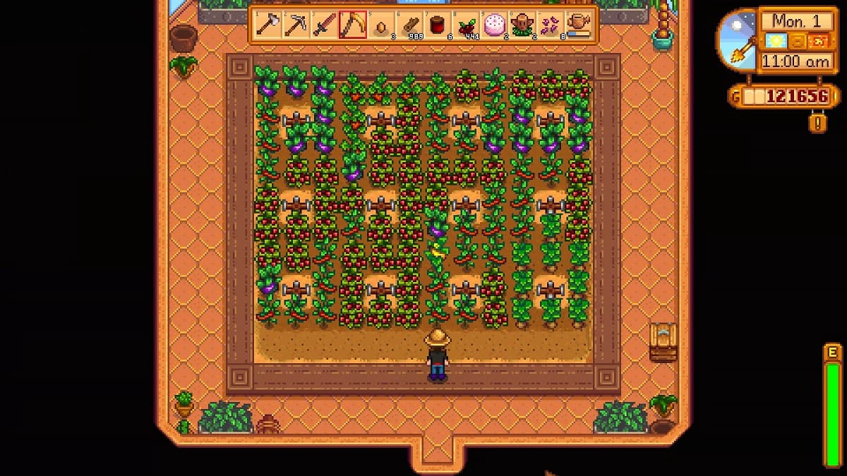 Crops in a Stardew Valley greenhouse