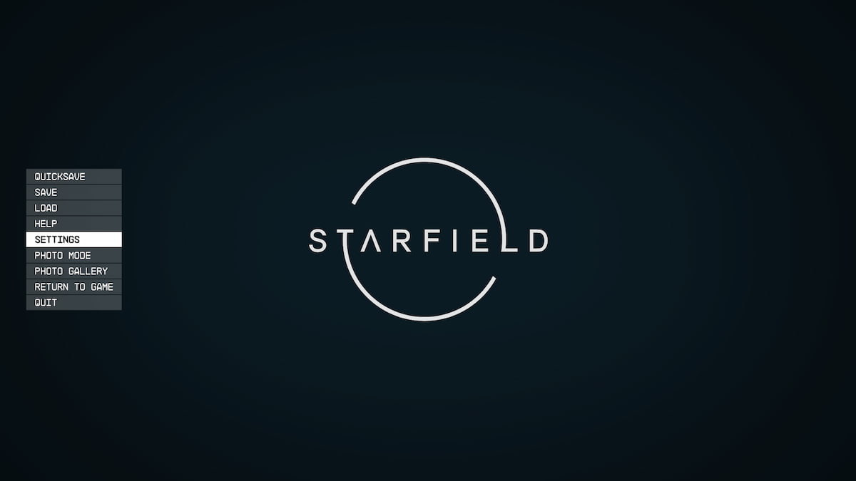 Starfield menu with Settings option highlighted 