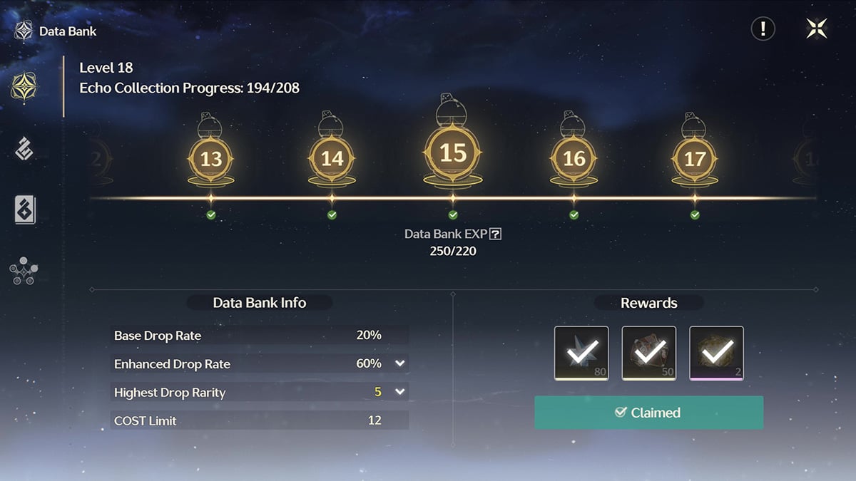 The Databank Level 15 screen in Wuthering Waves