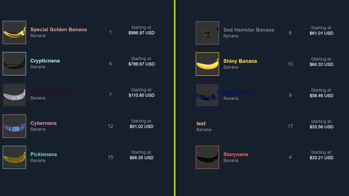 Rarest and most expensive bananas on Steam