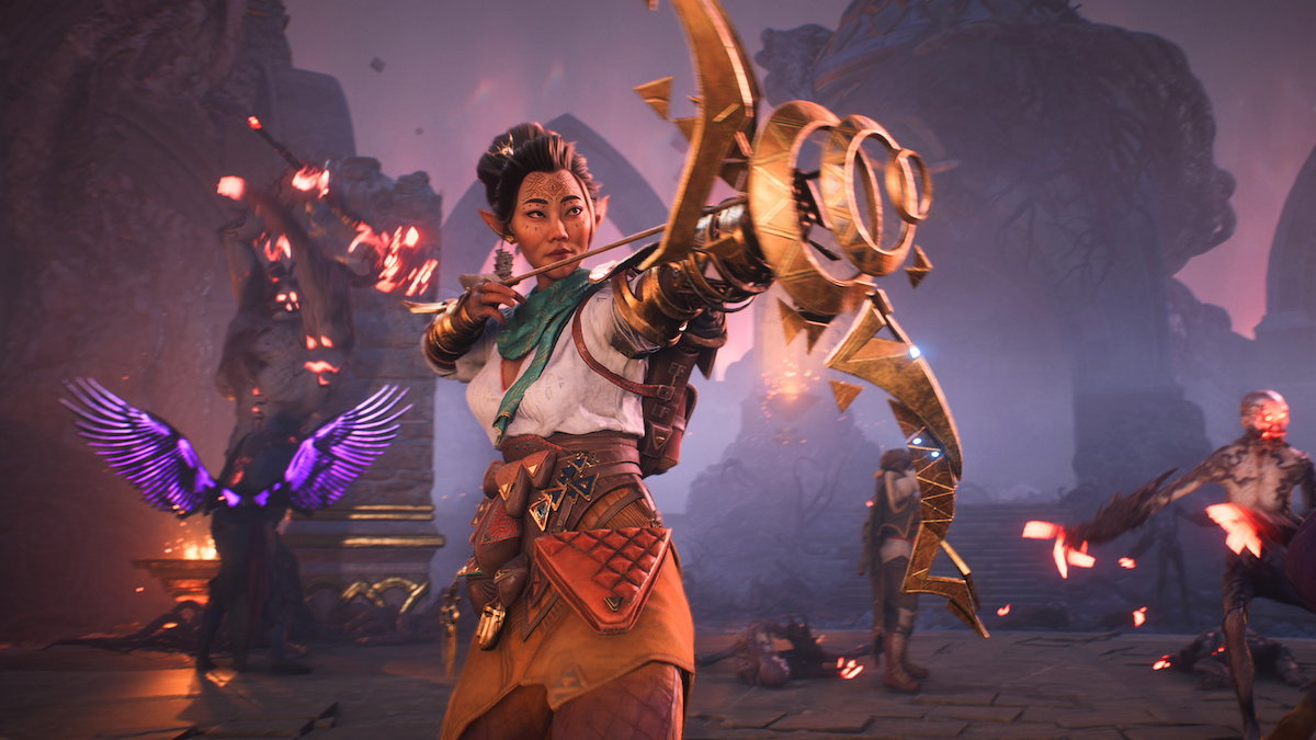 Bellara uses magic bow in Dragon Age: The Veilguard.