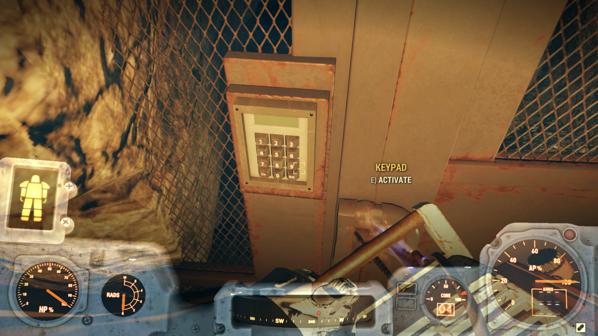 Entering the code into the Lucky Hole Mine keypad in Fallout 76.