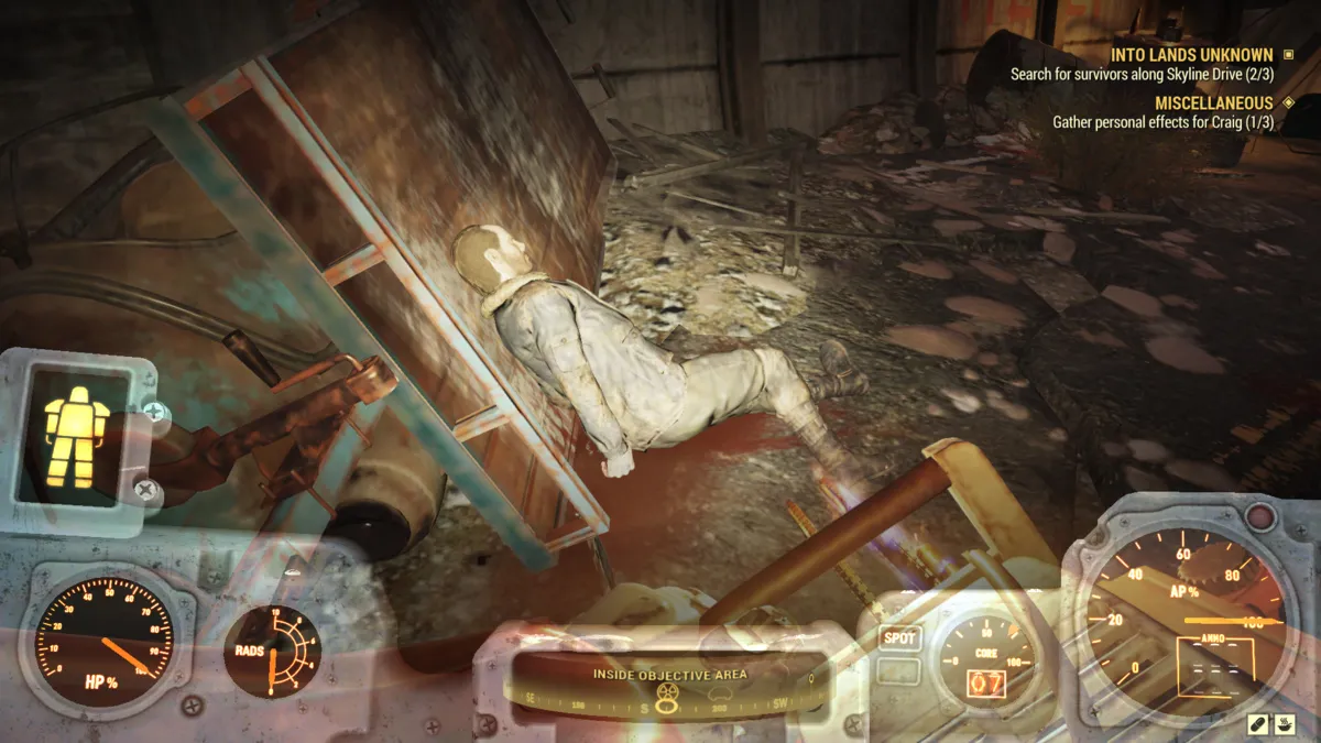 Finding Rob's corpse in Fallout 76.