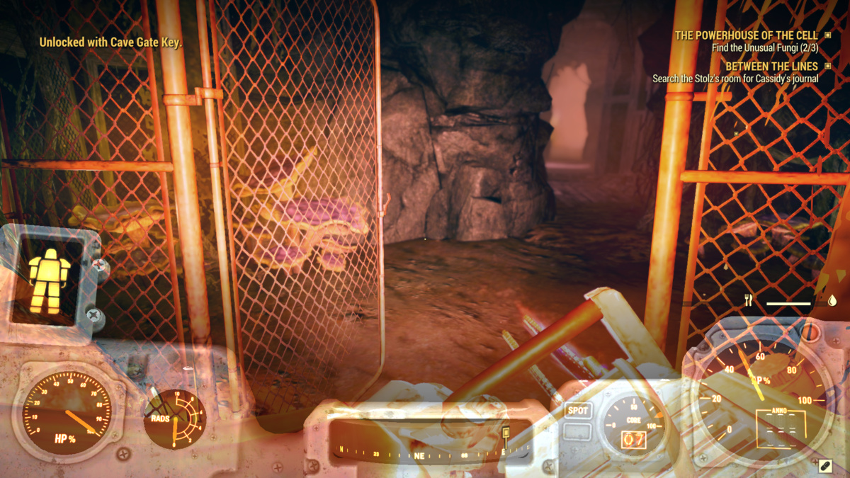 Screenshot of the Cave Gate being unlocked in Fallout 76.