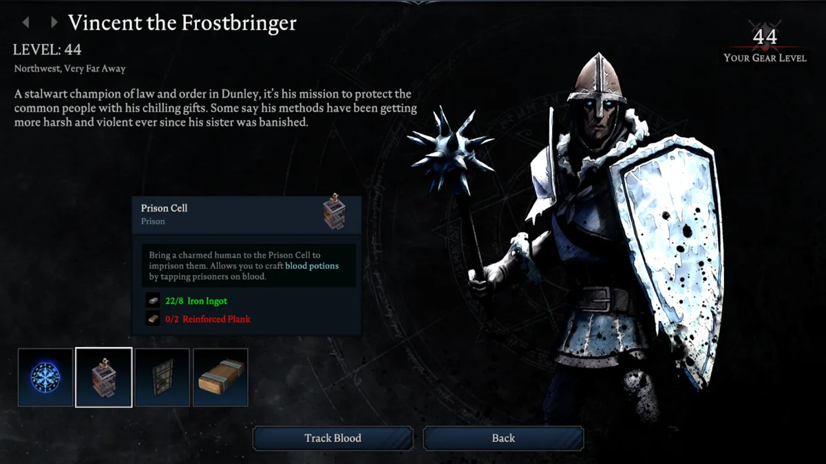 Looking at Vince the Frostbringer's profile in V Rising