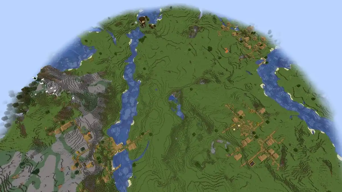 Pillager outpost and triple village in Minecraft