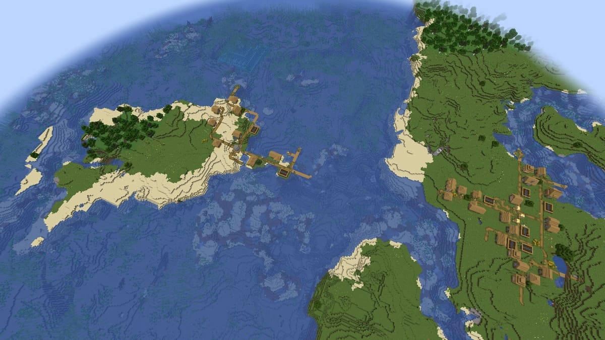 Double survival island village in Minecraft