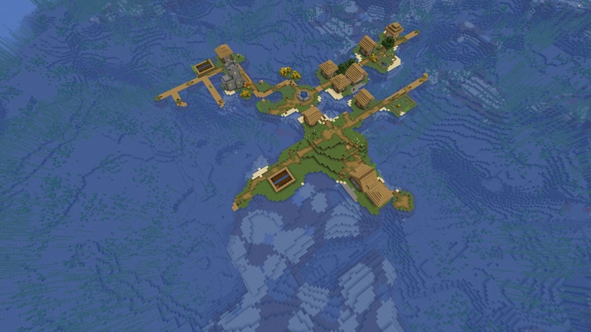 Small survival island village in Minecraft