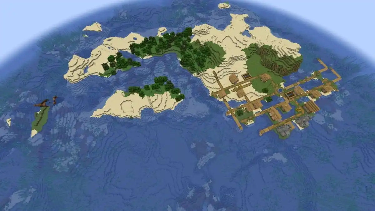 Shipwreck and survival island village in Minecraft