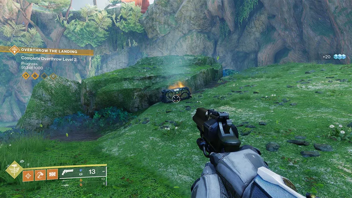 Chest near a rock and path in The Landing in Destiny 2: The Final Shape