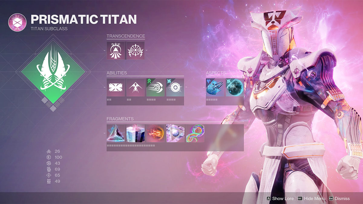 The Titan Prismatic subclass screen in Destiny 2: The Final Shape