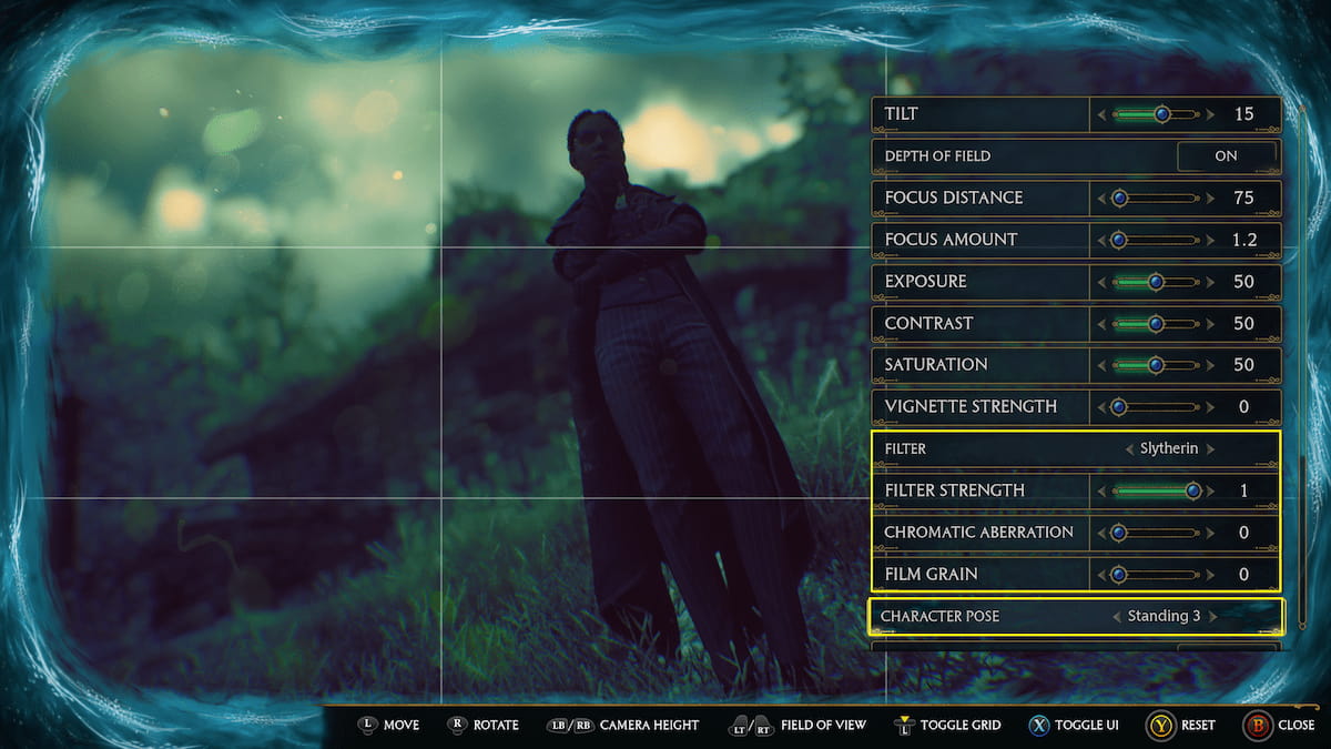 Hogwarts Legacy Photo Mode adding filter and changing character pose