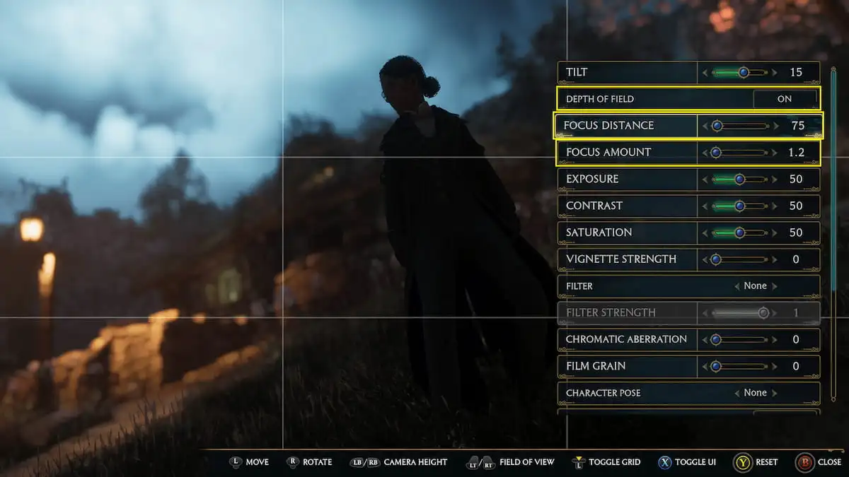 Hogwarts Legacy photo mode blurring out the background with depth of field
