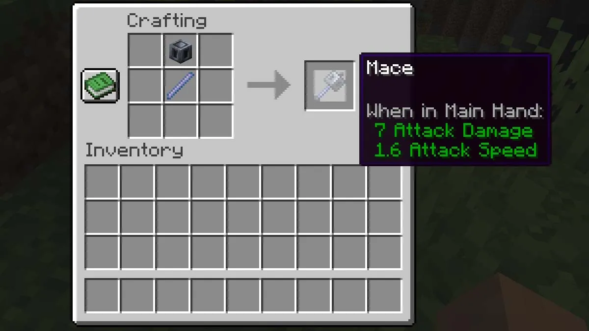 Mace crafting using heavy core and breeze rod in Minecraft