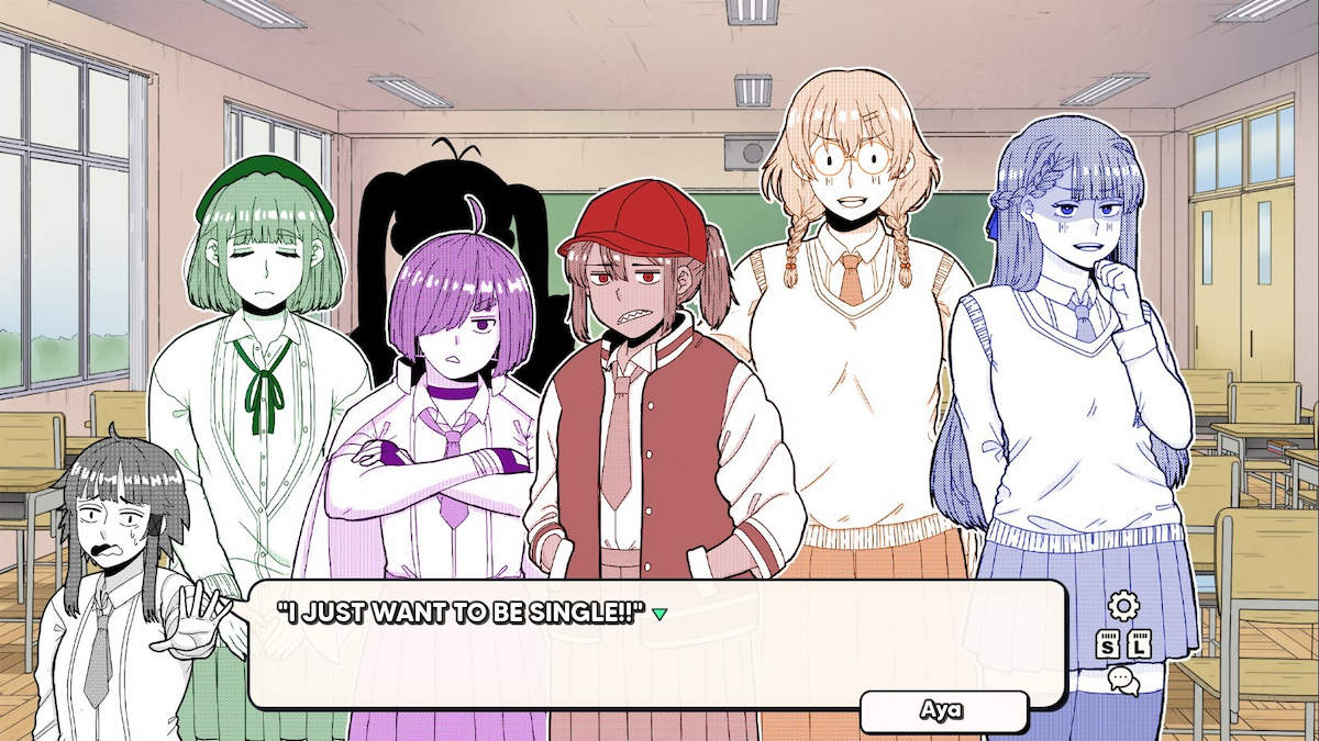 Screenshot of a classroom and the main cast in I Just Want To Be Single!!