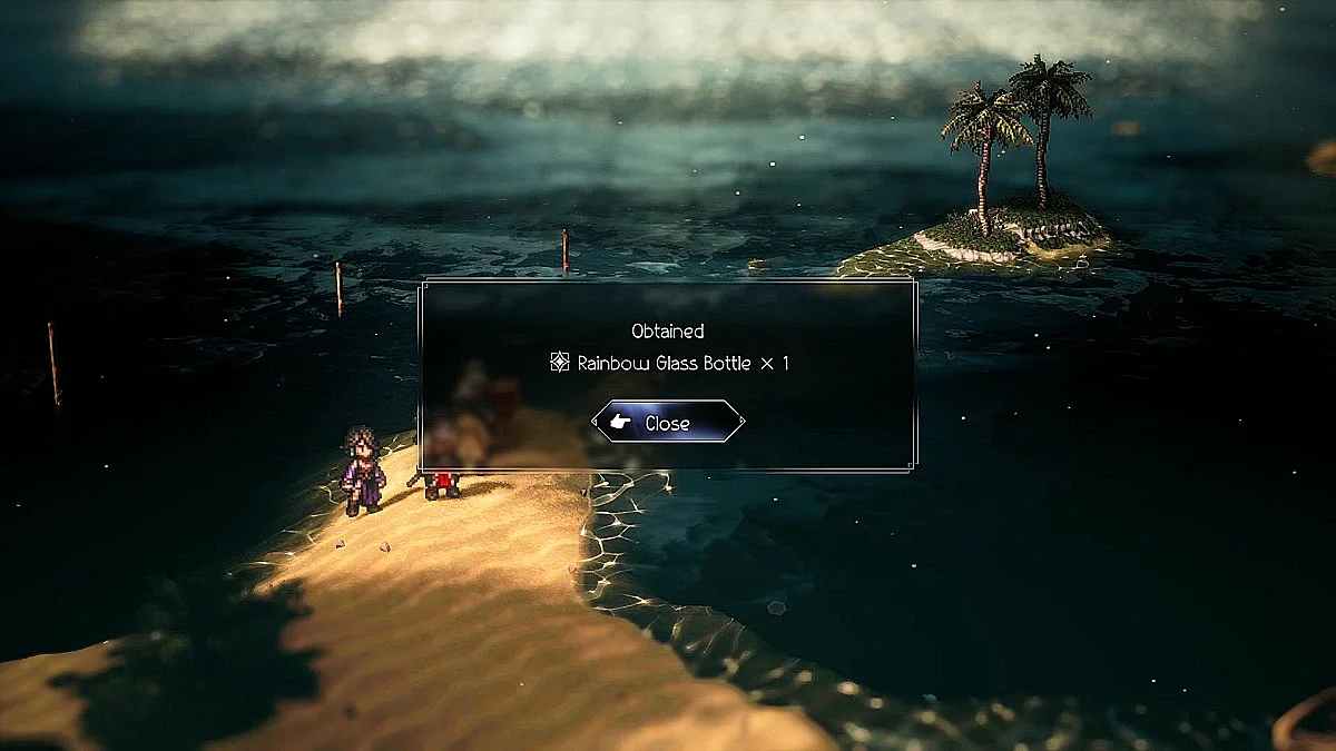 Opening the chest and getting the Rainbow Glass Bottle in Octopath 2