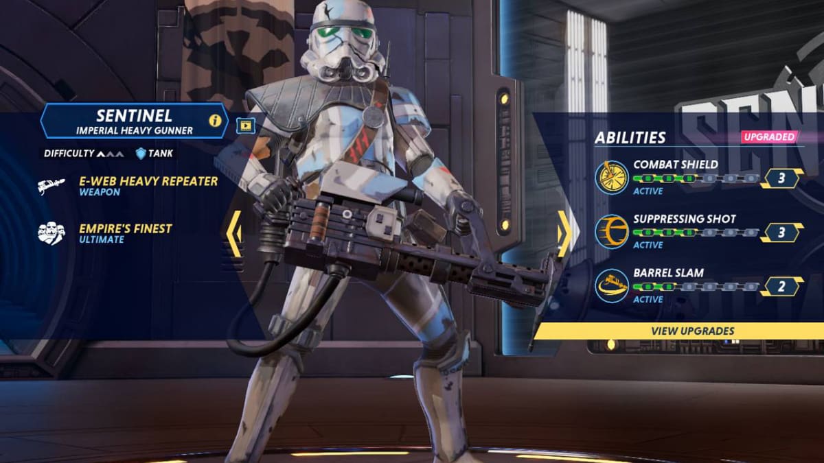 Sentinel's character screen in Star Wars: Hunters.