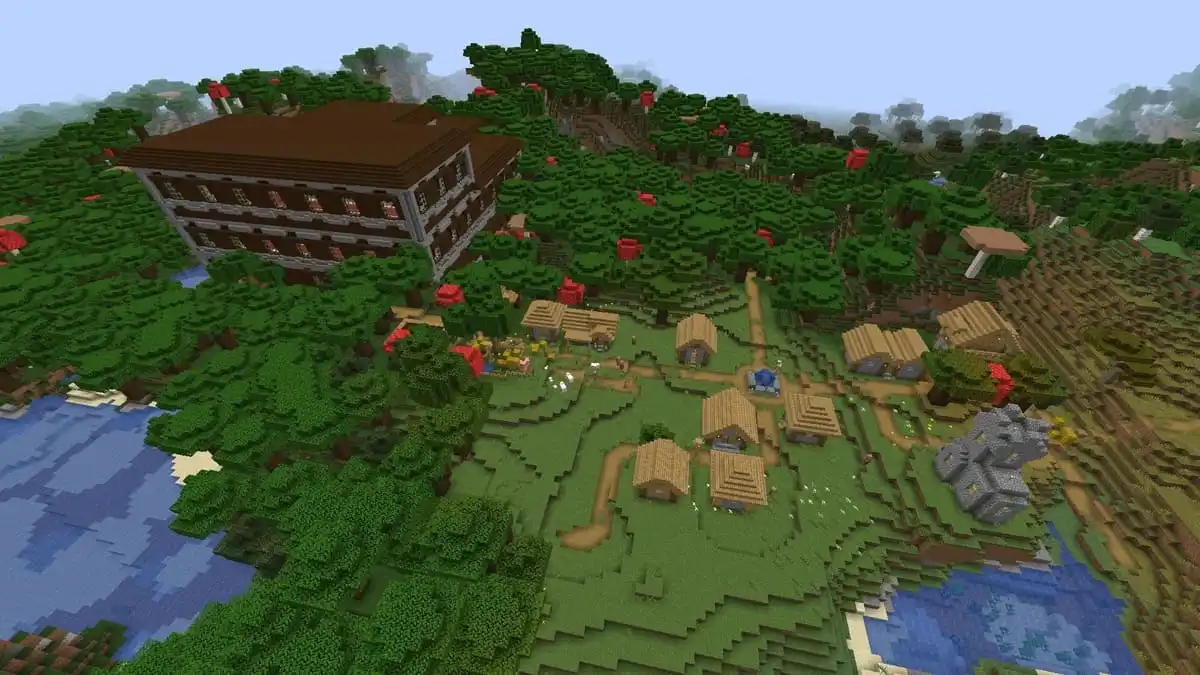 Woodland mansion and village in Minecraft