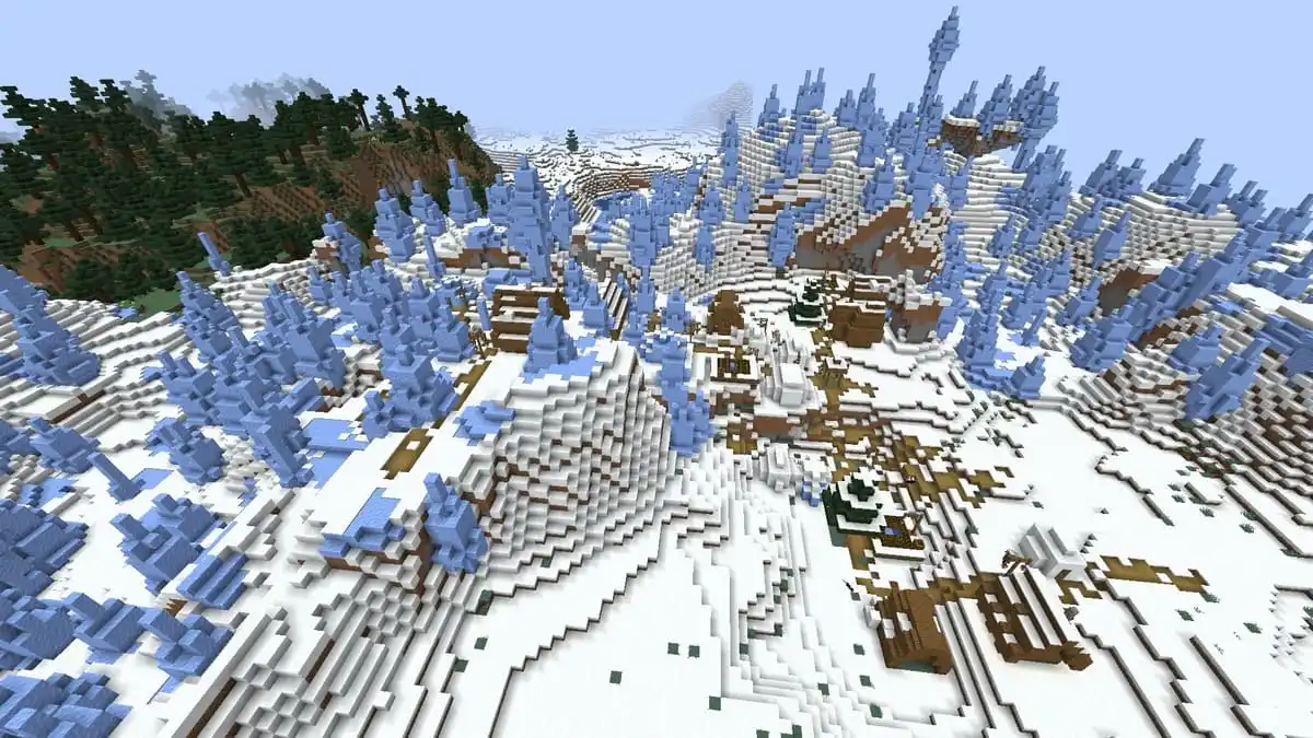 Ice spikes and village in Minecraft