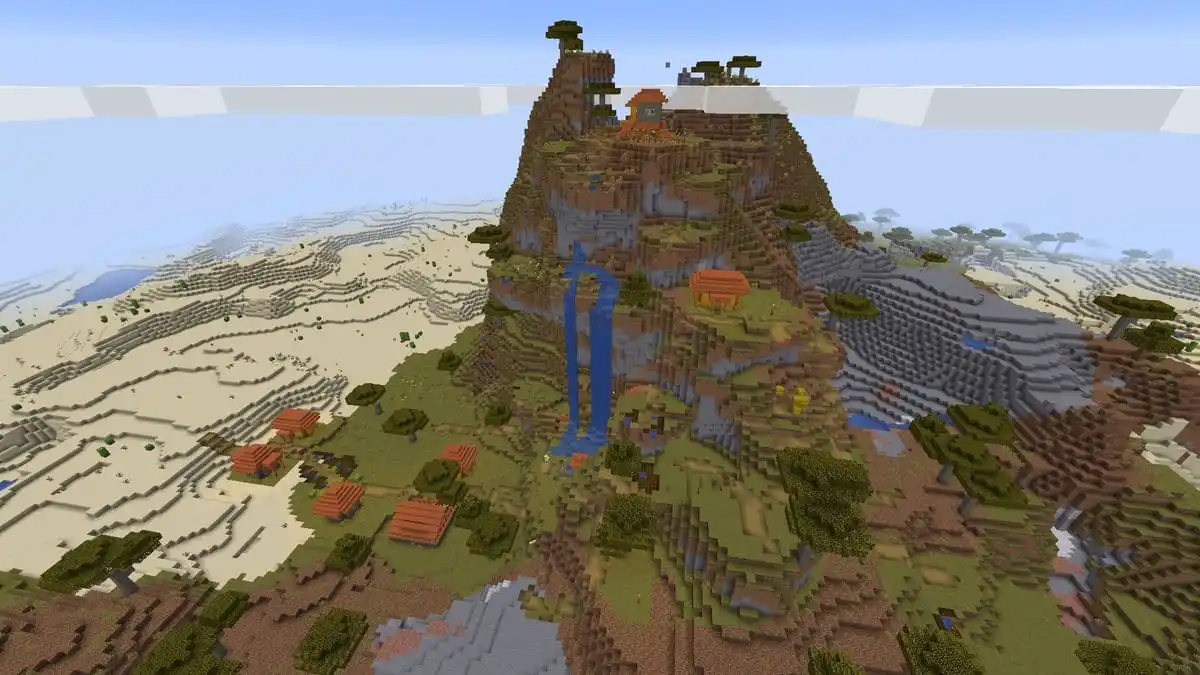 Shattered savanna and village in Minecraft