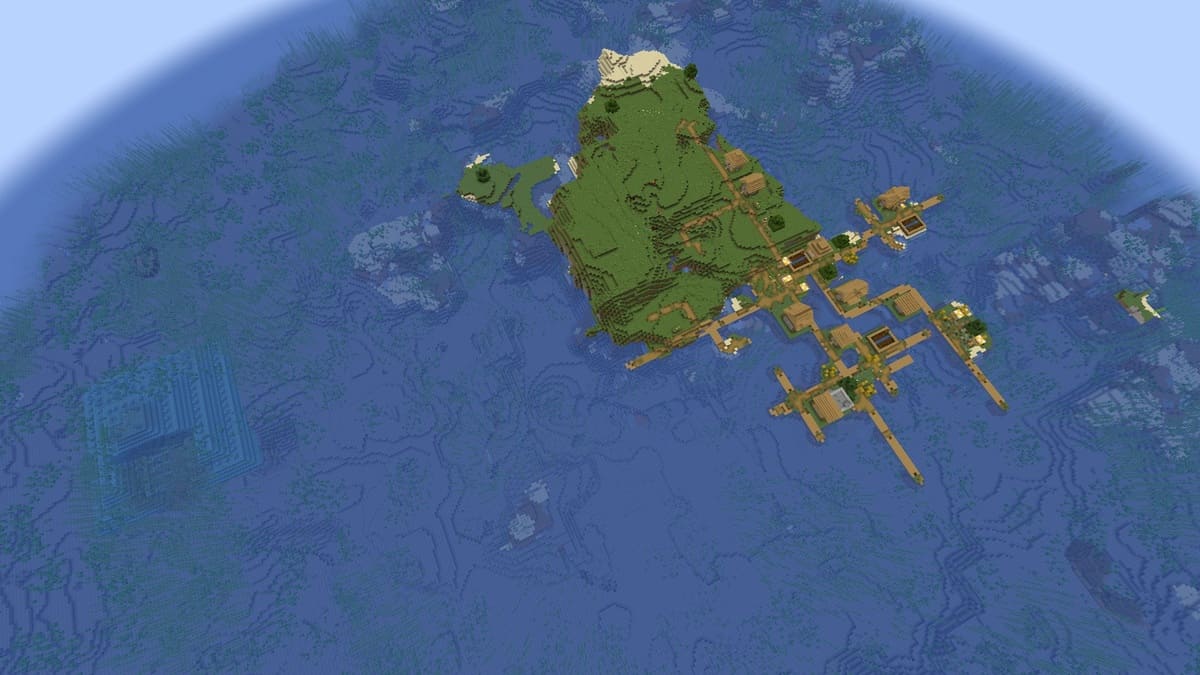 Ocean monument and village in Minecraft