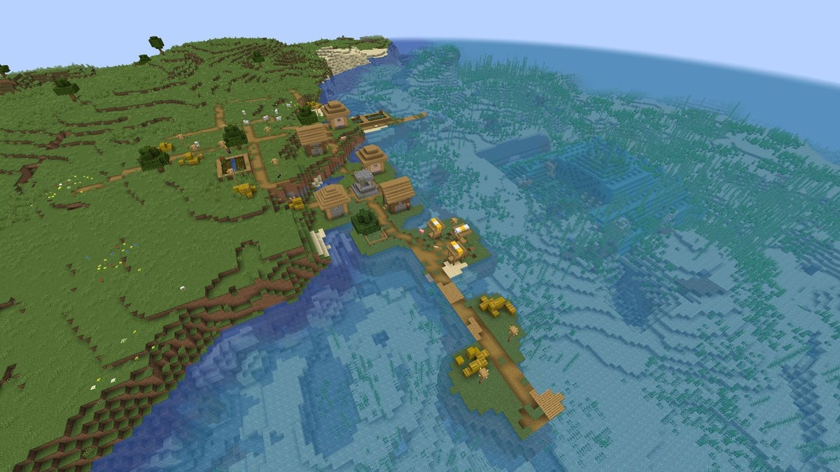 Ocean monument and village in Minecraft