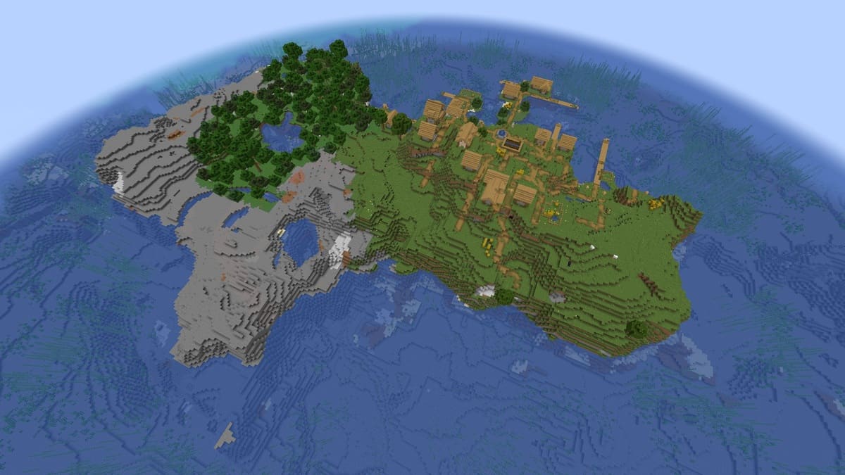 Forest and survival island village in Minecraft