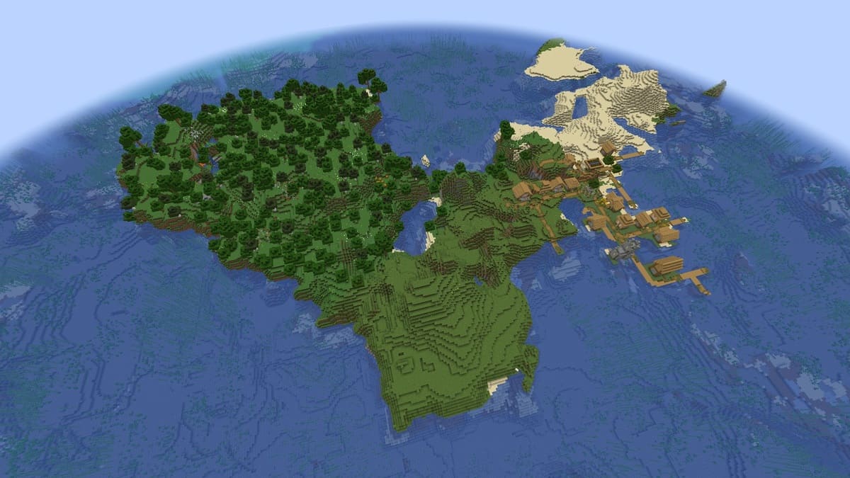 Forest and survival island village in Minecraft