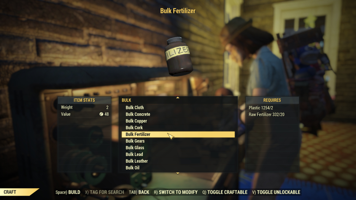 Creating bulk fertilizer in Fallout 76.