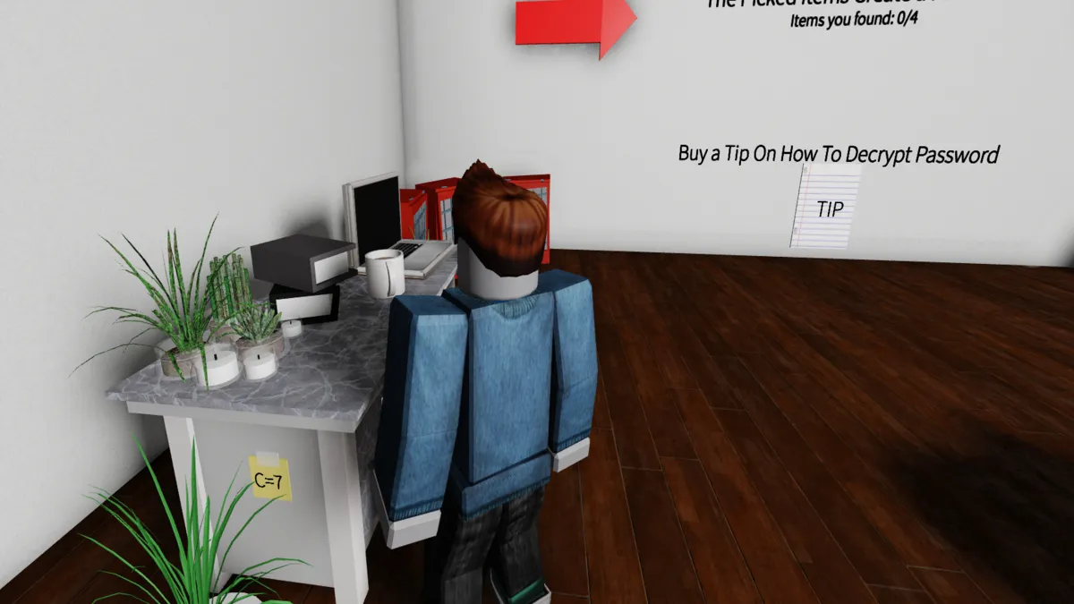 The First room C7 Clue in Escape Room Roblox.