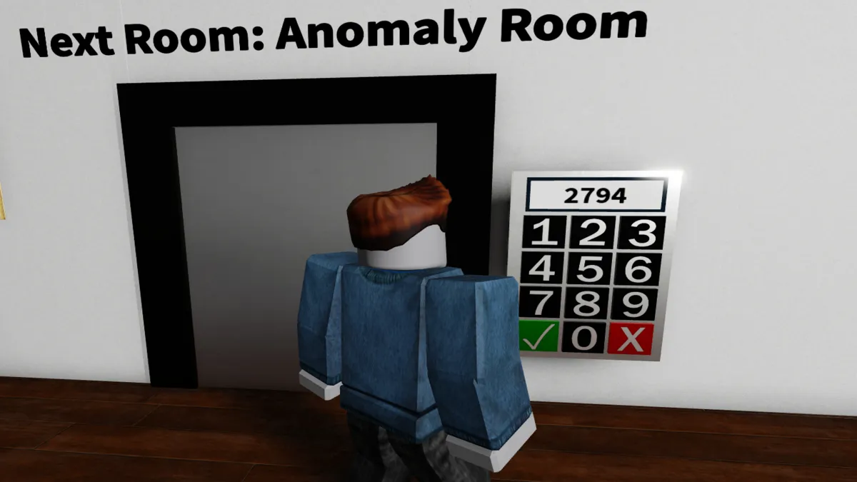 Entering the First room four digit password in Escape Room Roblox.