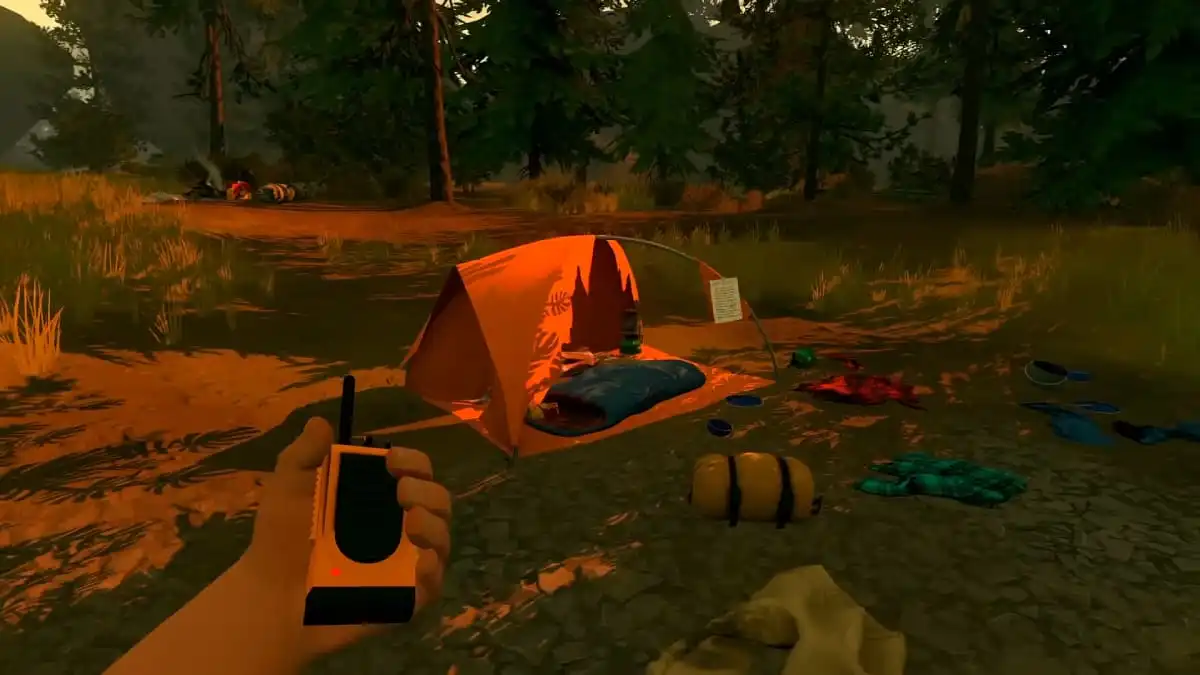 Trashed campsite in Firewatch.