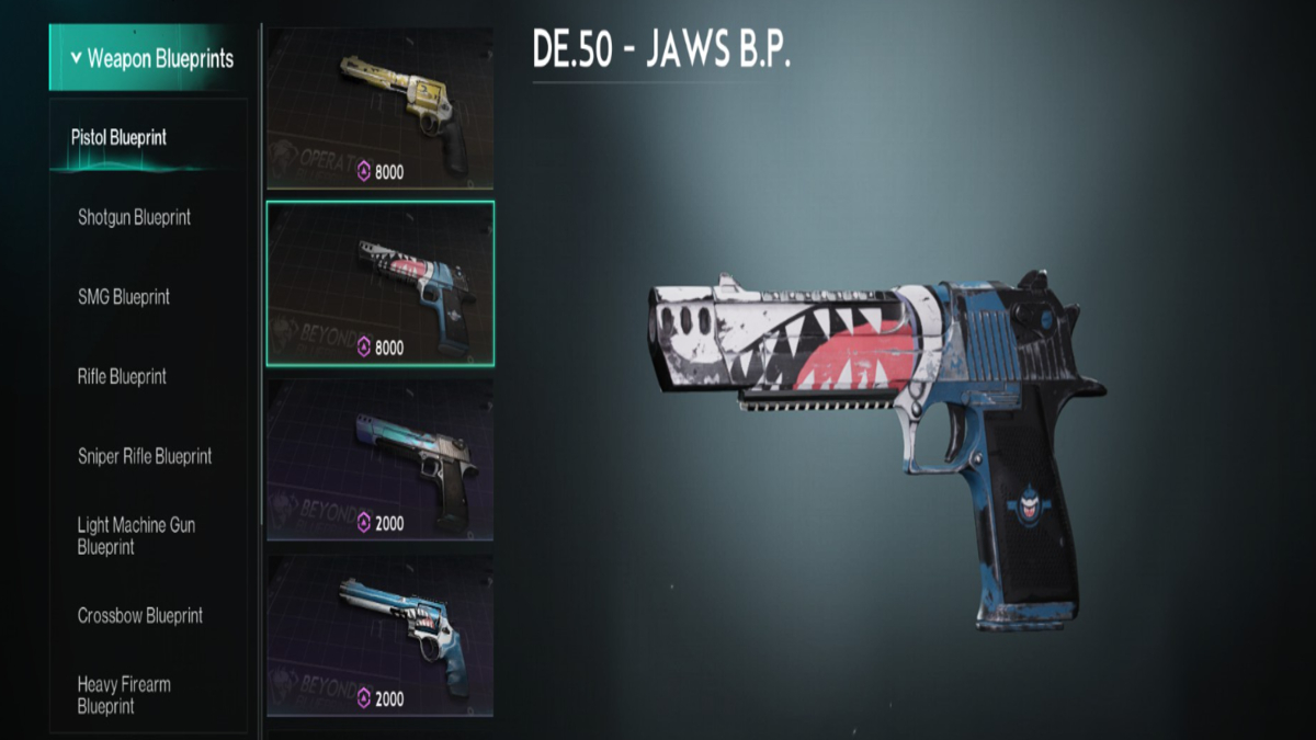 Buying the DE.50 - Jaws weapon blueprint from the wish machine in Once Human