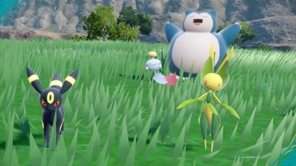 Umbreon, Chimecho, Snorlax, and Leavanny during a picnic in Pokemon Violet