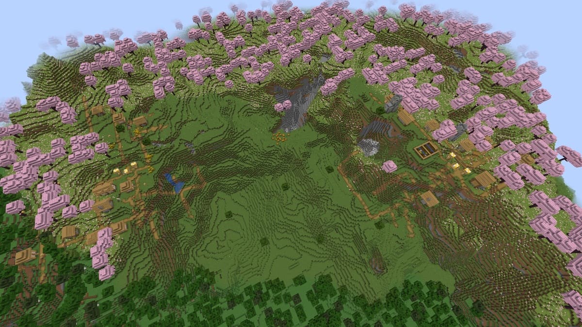 Cherry grove and double village in Minecraft