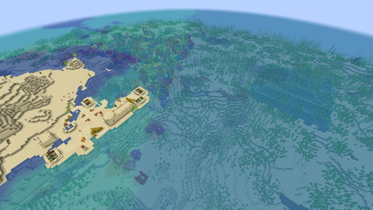 Ocean monument and desert village in Minecraft