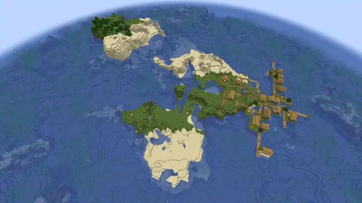 Double island with village in Minecraft