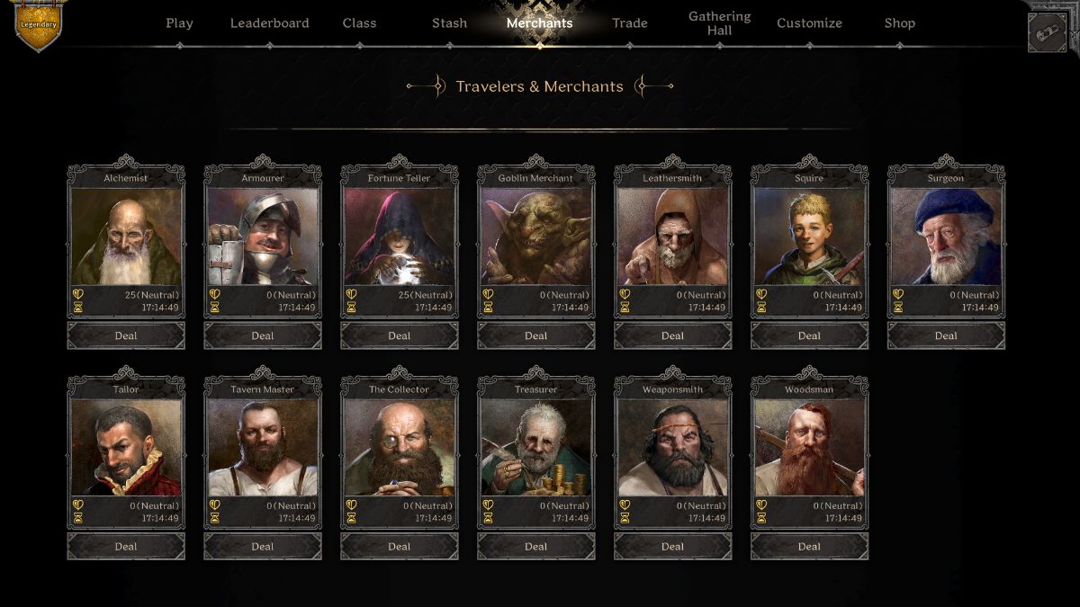 Dark and Darker merchants menu.