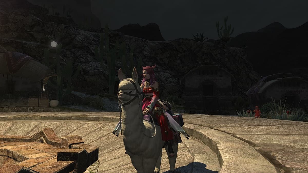 Riding an alpaca in FFXIV Dawntrail