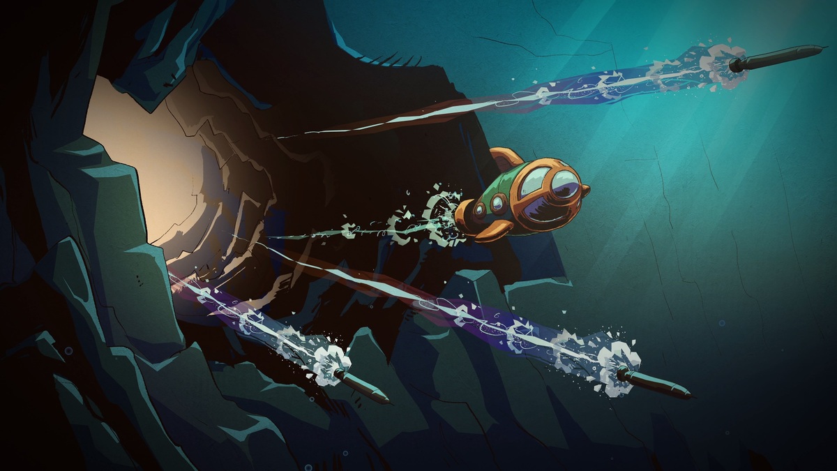 Submarine escaping the torpedoes in SteamWorld Heist 2