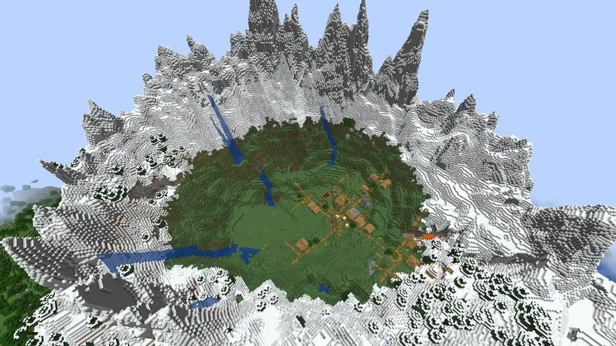 Ring mountain and village in Minecraft