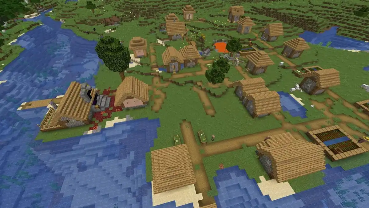 Ruined portal and village in Minecraft