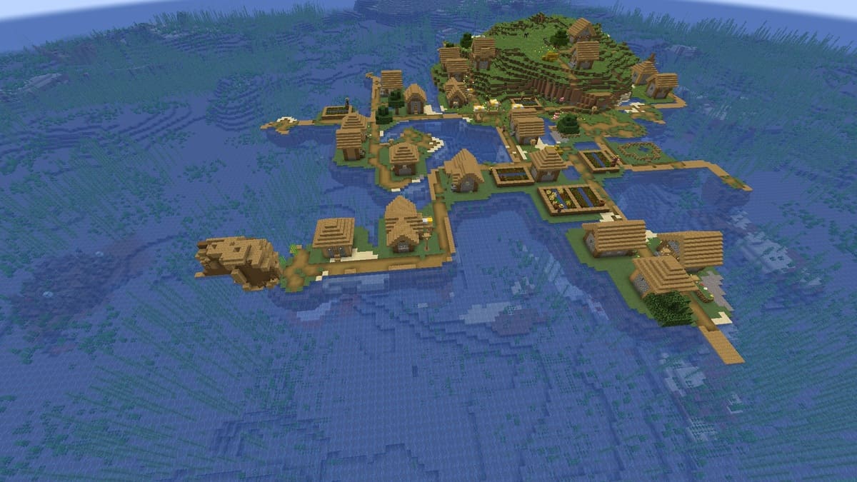 Shipwreck and island village in Minecraft