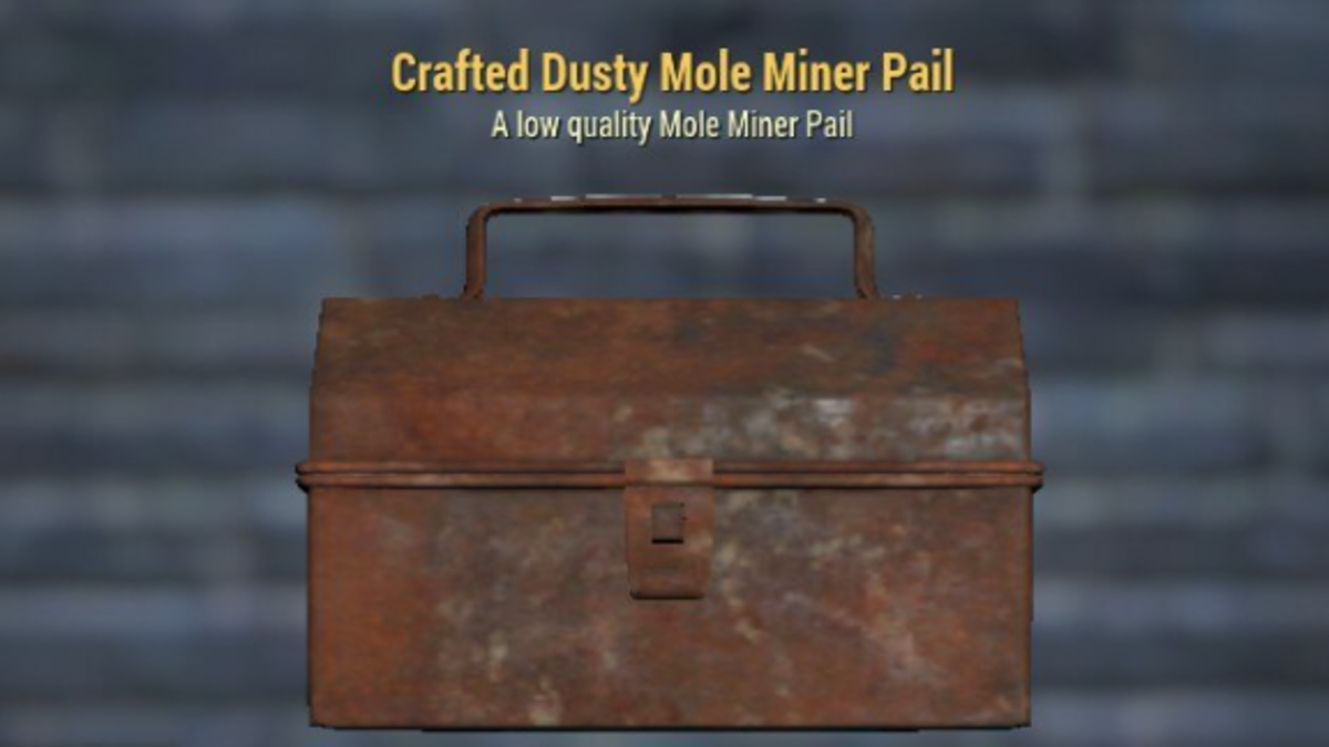 Inspecting a crafted Dusty Mole Miner Pail in Fallout 76