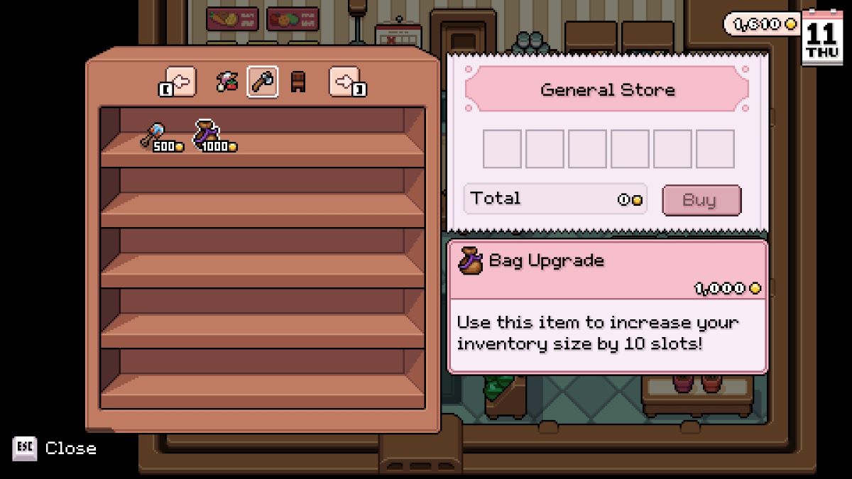 First Bag Upgrade for sale at the General Store in Fields of Mistria