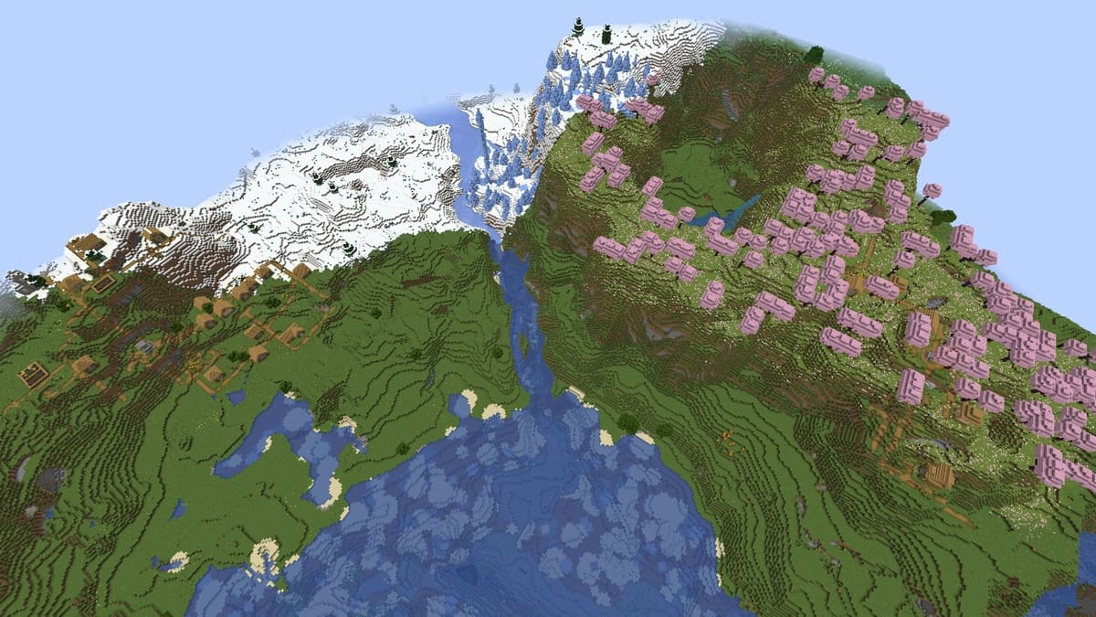 Ice Spikes and cherry blossom village in Minecraft