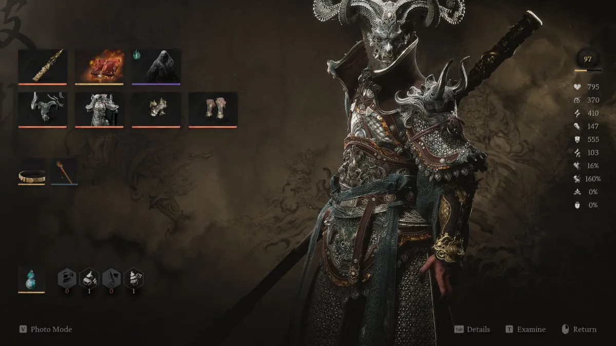 Selecting armor in the Black Myth: Wukong equipment menu.